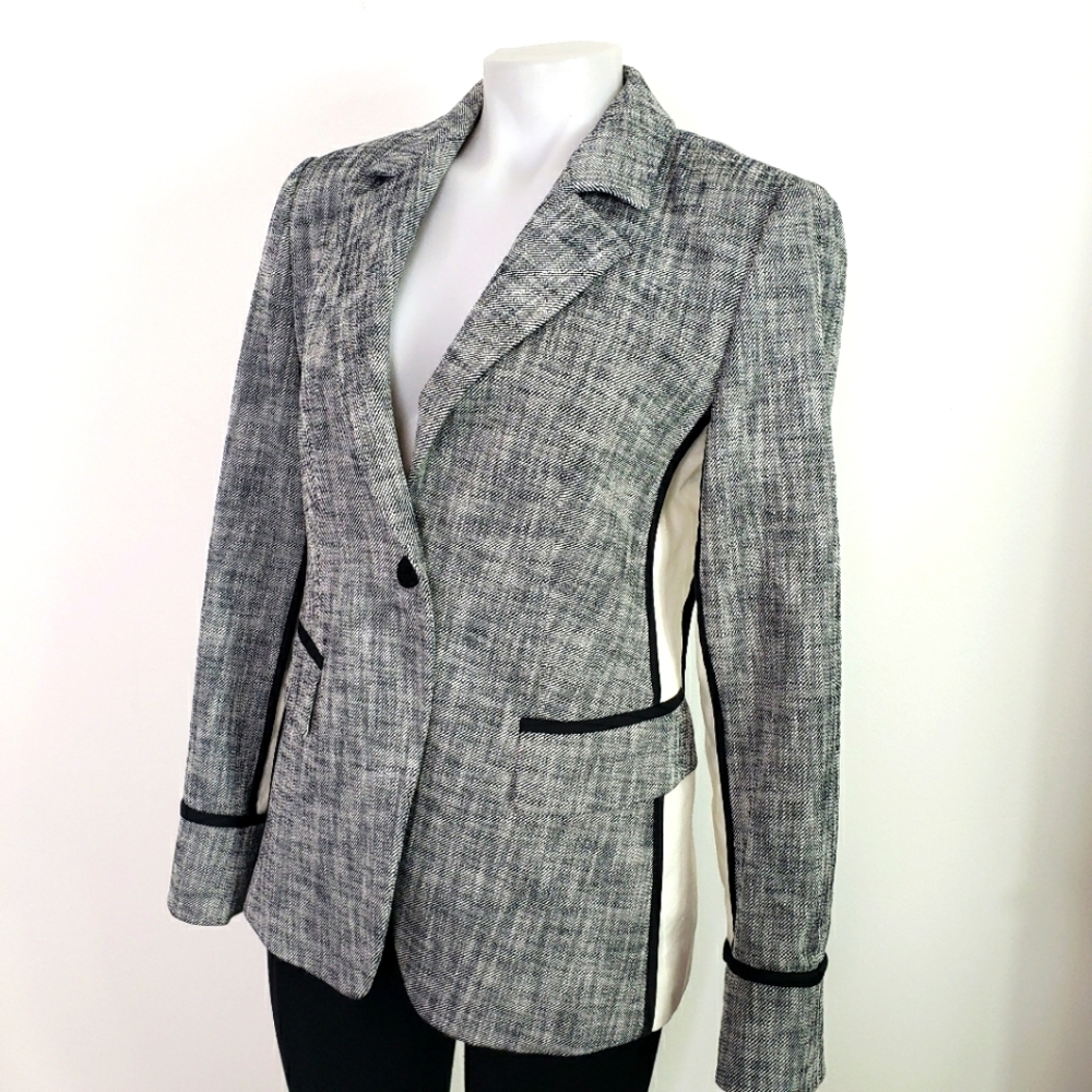 Strenesse colorblock tweed cotton blend blazer black white size 8